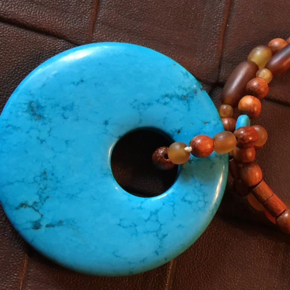 Vintage Coldwater Creek Turquoise Stone Horn Beaded Pendant Necklace